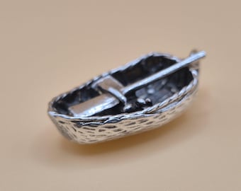 Dije de barco de remos de plata vintage, colgante de barco de remos, regalo de joyería náutica