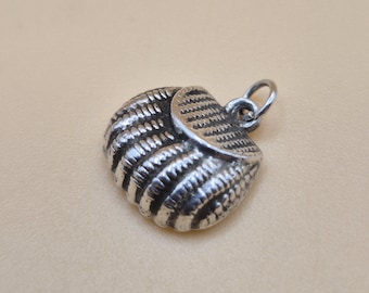 Dije vintage de concha de plata para bolso, colgante de festón para bolso, bolso de concha de almeja, joyería náutica, accesorio retro