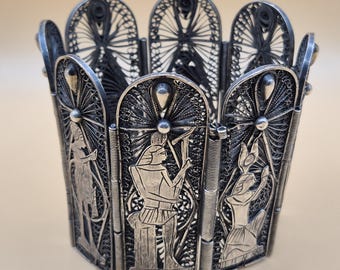 Pulsera antigua de filigrana de plata estilo renacimiento egipcio, años 20