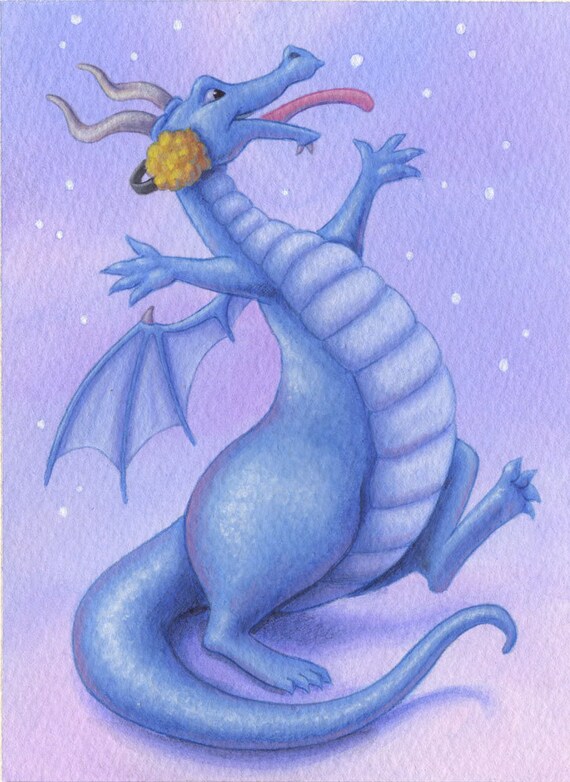 Items similar to Cool Dragon Catching Snowflakes Original