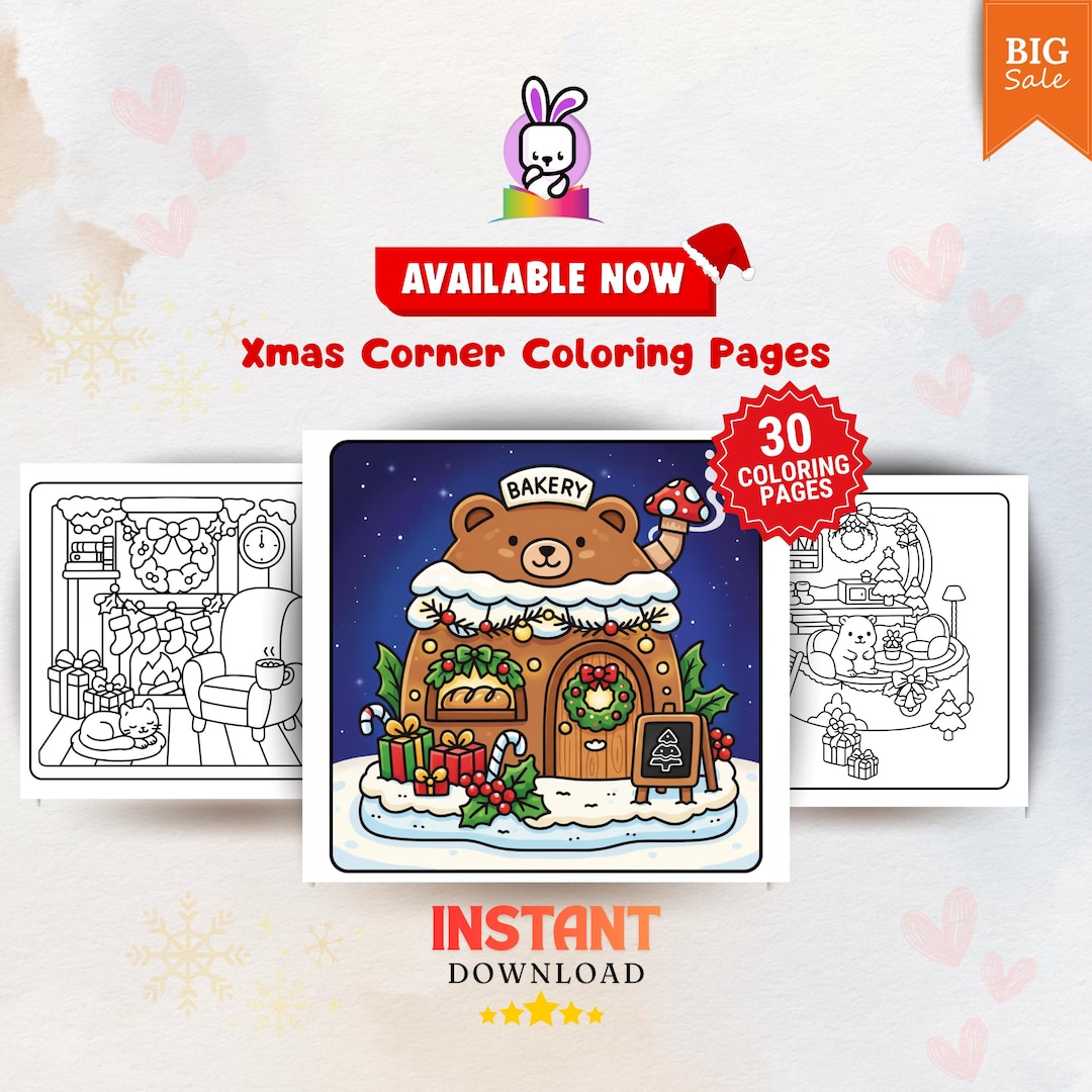 30 Xmas Corner Coloring Pages, Bold and Easy Coloring, Cozy Corner ...