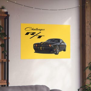 Dodge Challenger R/T Poster: Minimalist Muscle Car Print, Yellow