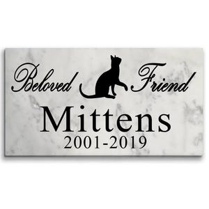 Personalized Cat Memorial Stone: Marble Garden Marker with Silhouette