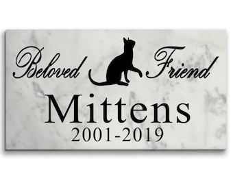 Personalized Cat Memorial Stone: Marble Garden Marker with Silhouette