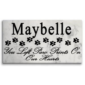 Personalized Cat Memorial Stone: Marble Paw Prints Garden Marker