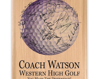 Personalized Golf Coach Plaque: Maple Wood Team Signature Gift