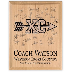 Personalized Cross Country Coach Gift Plaque: Team Signable Maple Wood Award