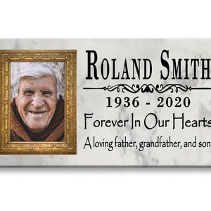 Memorial Stone With Picture Loved One Loss Gift Custom Photo Solid Marble Memory Plaque - Forever In Our Hearts 12" x 6"