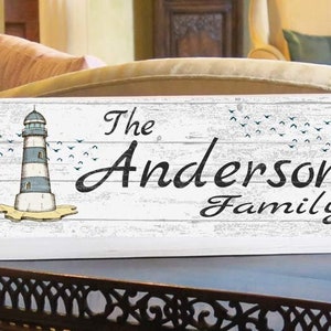 Personalized Lighthouse Family Name Sign: Nautical Beach Decor