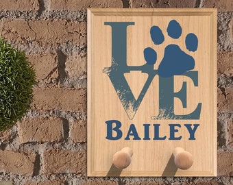 Personalized Dog Name Leash Holder FREE FEDEX 2 DAY Shipping A Top Dog Lover Gift Leash Hook Wall Sign Solid Wood