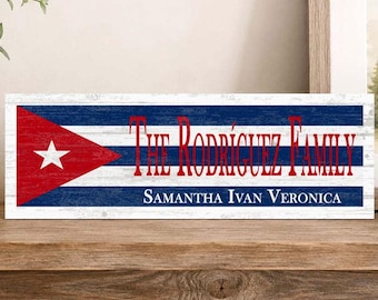 Personalized Cuba Flag Family Name Sign - Custom Cuban Heritage Wood Plaque - Made in USA