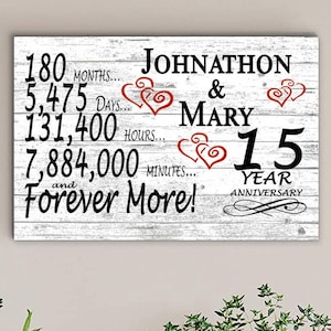 15 Year Anniversary Gift PERSONALIZED 15th Wedding Anniversary Sign for Couple Man Woman Husband Wife ***FREE SHIPPING 2nd Day Air!**