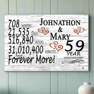 59 Year Anniversary Gift PERSONALIZED 59th Wedding Anniversary Sign Custom Rustic Farmhouse Style for Couple Man Woman Him Her Husband Wife