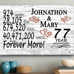 77 Year Anniversary Gift PERSONALIZED 77th Wedding Anniversary Sign Custom Rustic Farmhouse Style for Couple Man Woman Him Her Husband Wife