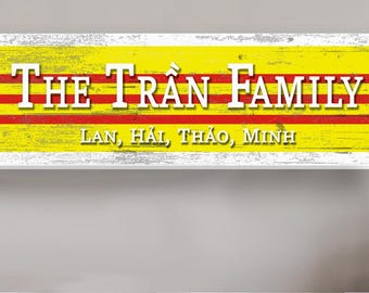 Vietnam Heritage Family Name Sign – Custom Vietnamese Flag Wood Personalized Wall Decor