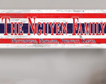 Thailand Flag Sign – Personalized Thai Family Name Wood Wall Decor Custom Heritage Plaque