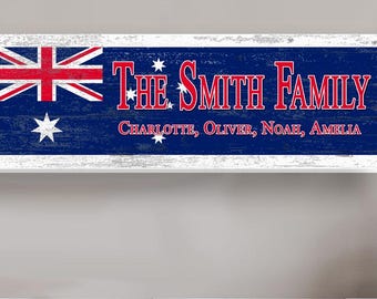 Australian Flag Family Name Sign – Personalized Australia Heritage Wood Plaque