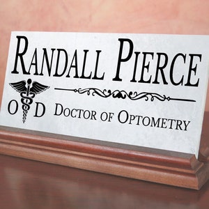 Optometrist Desk Name Plate Gift Custom Personalized Office Nameplate For Doctor of Optometry -- For Desk Or Shelf - Solid Marble