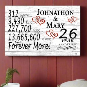 26 Year Anniversary Gift PERSONALIZED 26th Wedding Anniversary Sign Custom Rustic Farmhouse Style for Couple Man Woman Him Her Husband Wife