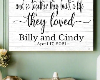 Personalized Solid Wood Wedding Sign: 'Together They Built a Life'