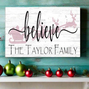 Personalized BELIEVE Christmas Sign Custom Wood Wall Art Decoration Family Gift Idea SOLID WOOD - 16.5in x 10.5in