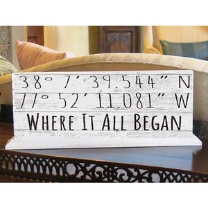 Custom GPS Coordinates Sign: Personalized Solid Wood Shelf Decor