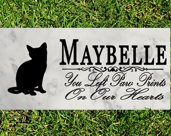 Personalized Cat Memorial Stone: Marble Pet Loss Gift, Garden Marker