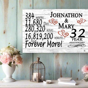 32 Year Anniversary Gift PERSONALIZED 32nd Wedding Anniversary Sign Custom Rustic Farmhouse Style for Couple Man Woman Him Her Husband Wife