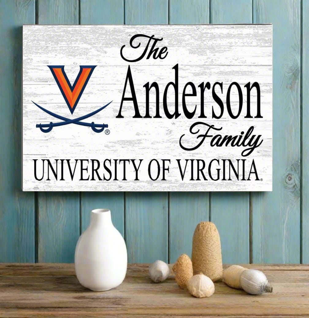 Personalized UVA Family Name Sign: Solid Wood University of Virginia Gift