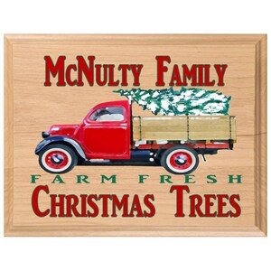 Personalized Red Truck Christmas Sign: Solid Maple Wood Family Name Decor