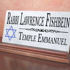 Rabbi Desk Name Plate Gift Custom Personalized Office Nameplate - For Desk Or Shelf - Solid Marble