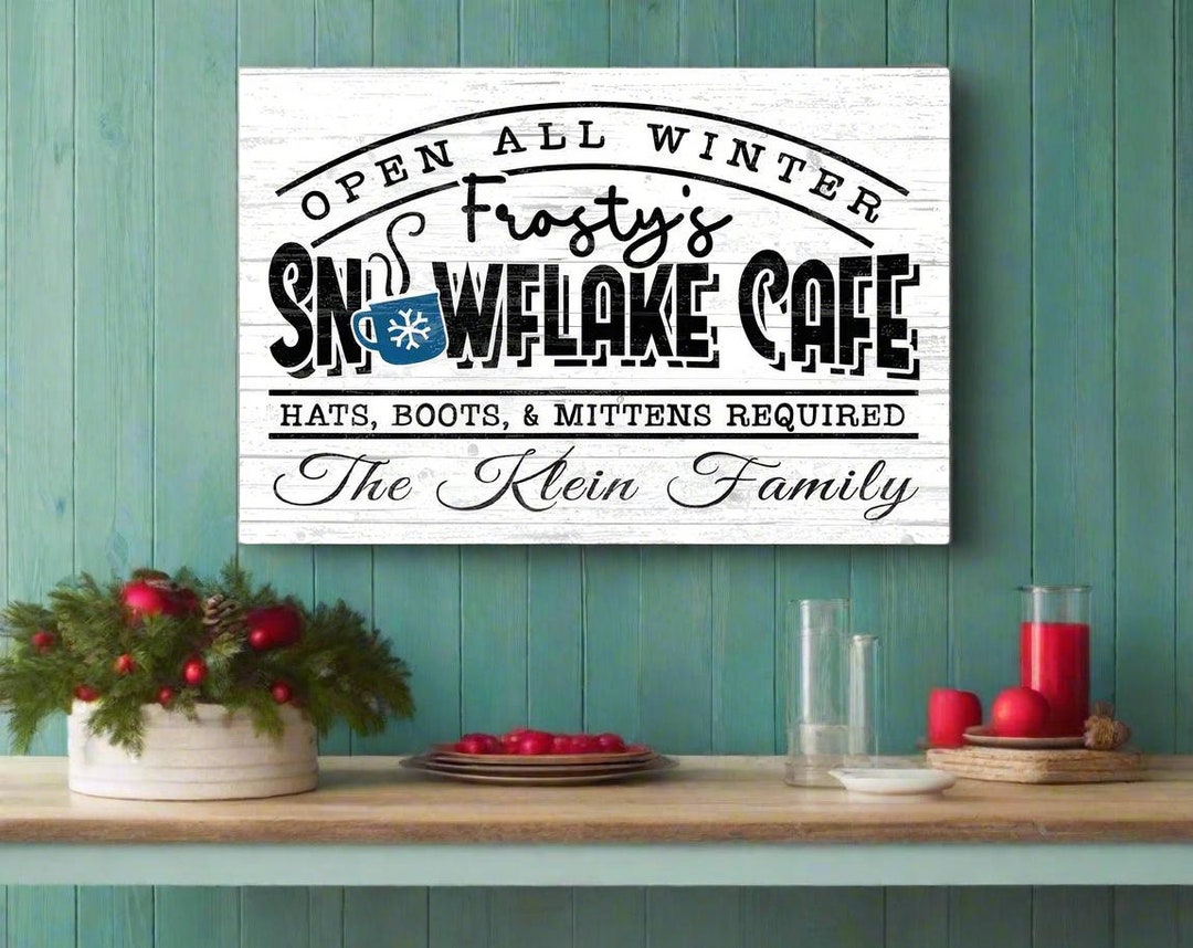 Personalized Frosty's Snowflake Cafe Sign: Custom Wood Christmas Wall ...