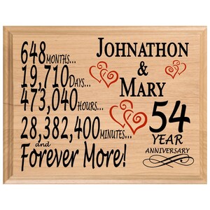 Personalized 54th Anniversary Maple Wood Gift: Heart Design