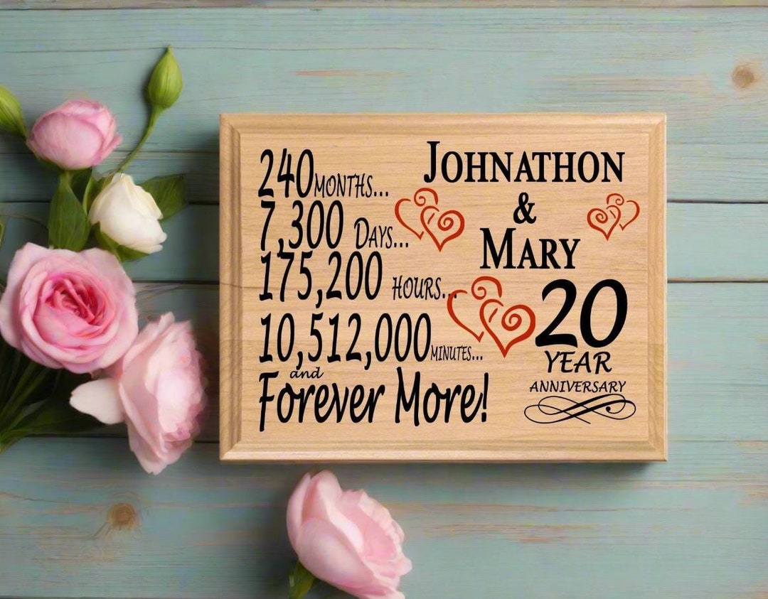 Personalized 20th Anniversary Maple Wood Keepsake – Custom Couple Names ...