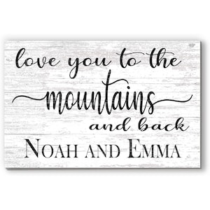 Love you to the Mountains and Back Sign with Names Personalized Custom Made SOLID WOOD - 16.5in x 10.5in