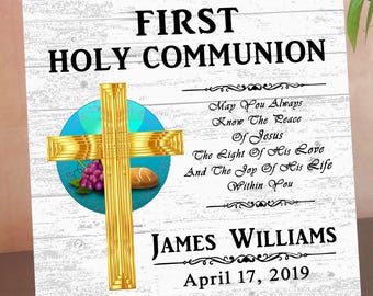 Personalized First Holy Communion Plaque – Custom Christian Gift with Name & Date