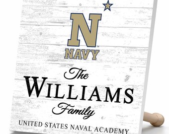Naval Academy Family Name Sign – Custom USNA Wood Wall Decor – Navy Gift