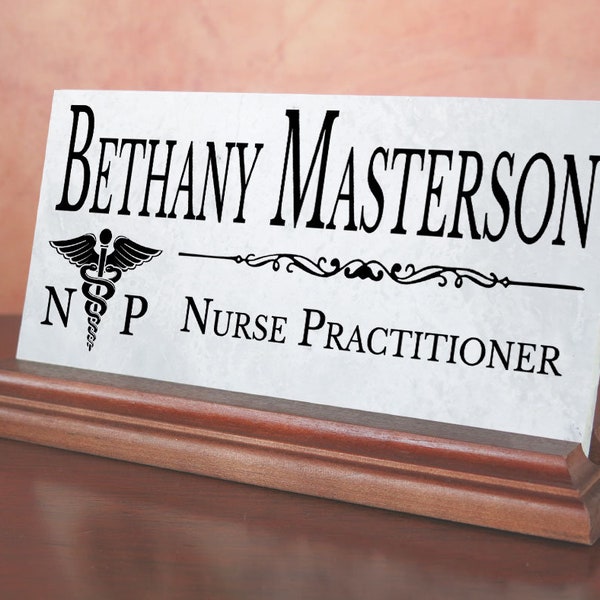 Nurse Practitioner Desk Name Plate Gift Custom Personalized Office Nameplate For Nurse Practitioners -- For Desk Or Shelf - Solid Marble