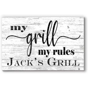 My Grill My Rules Custom Barbecue Sign BBQ Grill Decoration Solid Wood 16in x 10.5 in ** FREE 2nd Day Air!