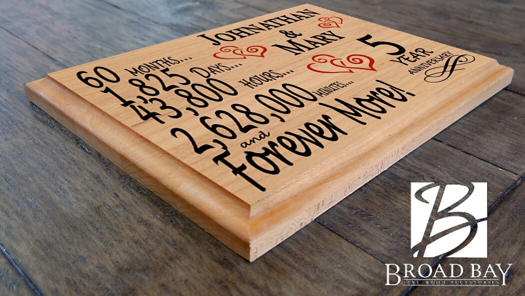Personalized 5th Anniversary Gift Plaque - Traditional Wooden Couple's ...