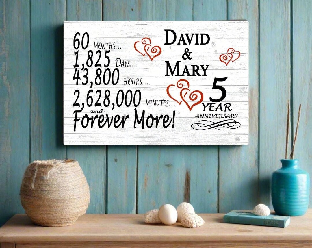 Personalized 5th Anniversary Sign: Custom Solid Wood Couple Gift - Etsy