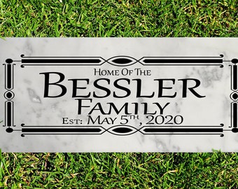 Customized Family Name Sign Solid Marble Personalized Home Established Date New Home or Wedding Gift Idea