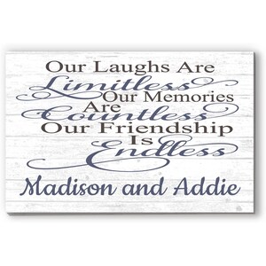Our Friendship is Endless Sign Custom Friends Gift Personalized with Names - SOLID WOOD 16.5in x 10.5in