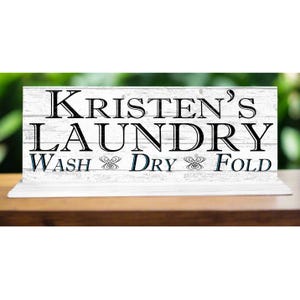 Wash Dry Fold Laundry Room Sign Decoration Home Decor Personalized Name - SOLID WOOD 16.5in x 6in **FREE 2nd Day Air Shipping!**