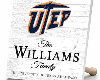 Personalized UTEP Miners Family Name Sign – University of Texas El Paso Wood Wall Decor