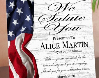 Personalized We Salute You Award Plaque – Custom Recognition Gift for Employee, Service & Appreciation