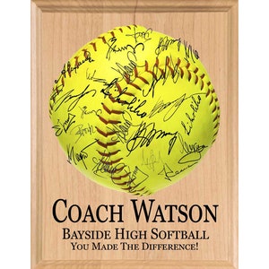 Personalized Softball Coach Plaque: Team Autograph Maple Wood Award