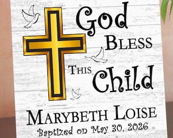 God Bless This Child Plaque – Personalized Baptism Gift with Name & Date