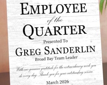 Employee of the Quarter Award Plaque – Personalized Recognition Gift with Name, Title, Message & Date