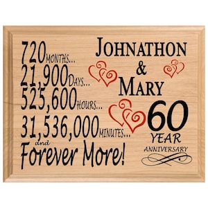 Personalized 60th Anniversary Maple Wood Gift: Diamond Anniversary Keepsake